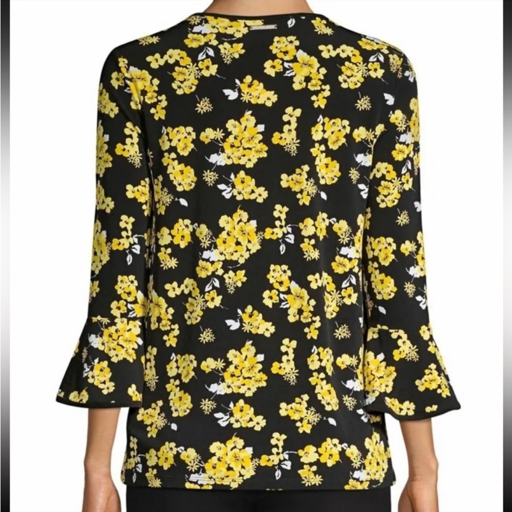 Michael Michael Kors Black/Yellow Bell Sleeve Top Size Large NWT - Picture 2 of 13
